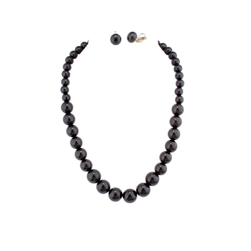 GRACE JUN Bridal Wedding Faux Pearl Statement Necklace and Clip on Earrings Jewelry Sets Women Bib Choker Necklace (Black) - Image 1